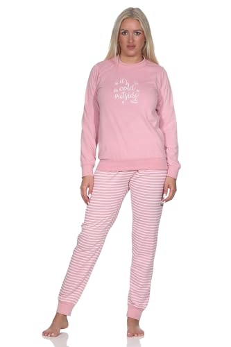 Normann Damen Langarm Schlafanzug mit Bündchen Pyjama mit gestreifter Hose, Farbe:Rose, Größe:44-46 von Normann