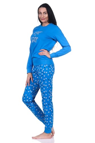 Normann Damen Langarm Schlafanzug mit Bündchen in Herz Tupfen Punkte Optik, Farbe:blau, Größe:40-42 von Normann