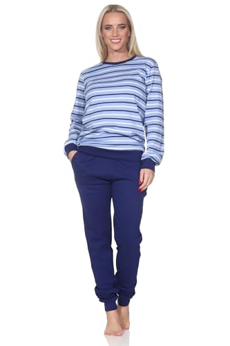 Normann Damen Langarm Schlafanzug mit Bündchen in Kuschel Interlock Qualität, Farbe:Marine, Größe:48-50 von Normann