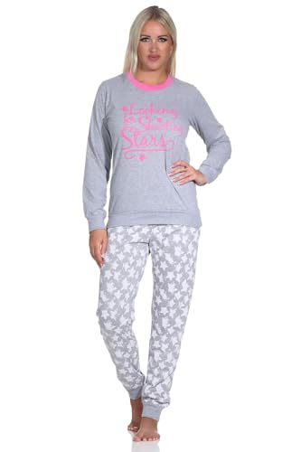 Normann Damen Langarm Schlafanzug mit Bündchen in wunderschöner Sternenoptik, Farbe:grau, Größe:40-42 von Normann