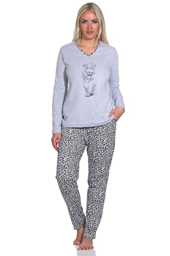 Normann Damen Langarm Schlafanzug mit Tiermotiv, Hose im Animal-Print-Look, Farbe:grau-Mel., Größe:48-50 von Normann