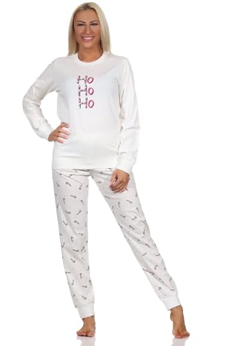 Normann Damen Langarm Weihnachts Schlafanzug Pyjama mit Bündchen, Farbe:Creme, Größe:40-42 von Normann