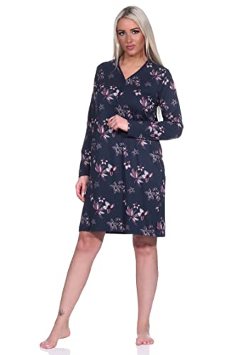 Normann Damen Nachthemd Langarm Sleepshirt in floralem Design - auch in Übergrössen, Farbe:Marine, Größe:48/50 von Normann