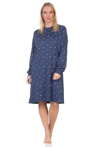 Normann Damen Nachthemd Langarm in Kuschel Interlock Qualität in Sterne Optik, Farbe:blau-Mel., Größe:48-50 von Normann