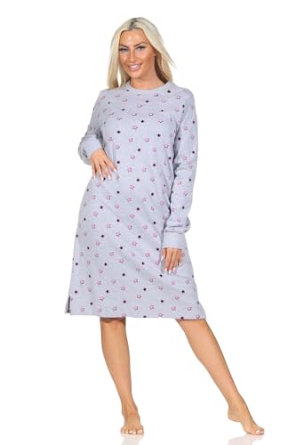 Normann Damen Nachthemd Langarm in Kuschel Interlock Qualität in Sterne Optik, Farbe:grau-Mel., Größe:48-50 von Normann