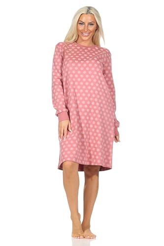 Normann Damen Nachthemd Langarm in Kuschel Interlock Qualität in Tupfen Optik, Farbe:Altrose, Größe:40-42 von Normann