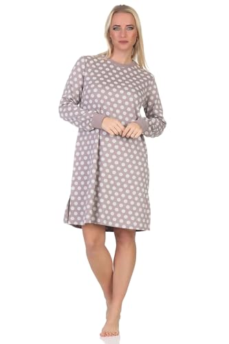 Normann Damen Nachthemd Langarm in Kuschel Interlock Qualität in Tupfen Optik, Farbe:grau, Größe:40-42 von Normann