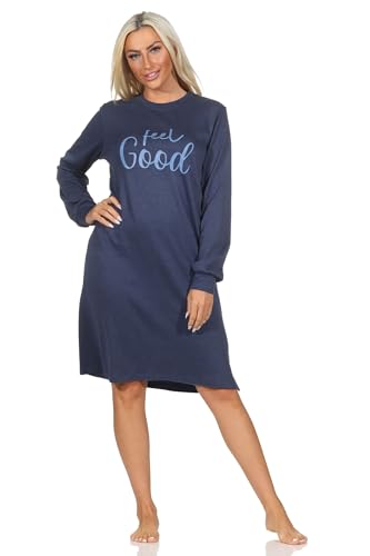 Normann Damen Nachthemd Langarm in Kuschel Interlock Qualität mit Frontprint, Farbe:blau-Mel., Größe:36-38 von Normann