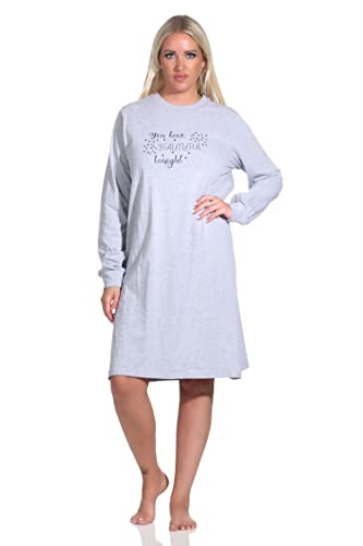 Normann Damen Nachthemd Langarm mit Bündchen und süssem Frontprint - auch in Übergrössen, Farbe:grau-Melange, Größe:36/38 von Normann