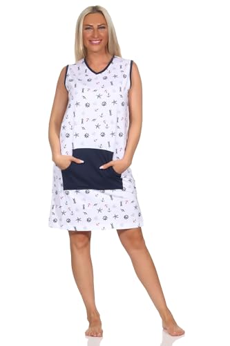 Normann Damen Nachthemd Strandkleid Beachwear in maritimer Optik - auch in Übergrößen, Farbe:Weiss, Größe:52-54 von Normann
