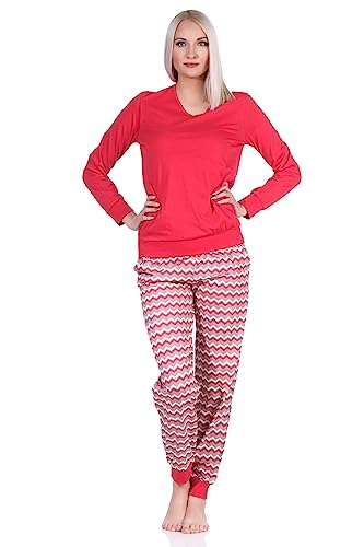 Normann Damen Pyjama, Schlafanzug lang mit V-Hals & Bündchen im Ethno-Look, Farbe:rot, Größe:48-50 von Normann