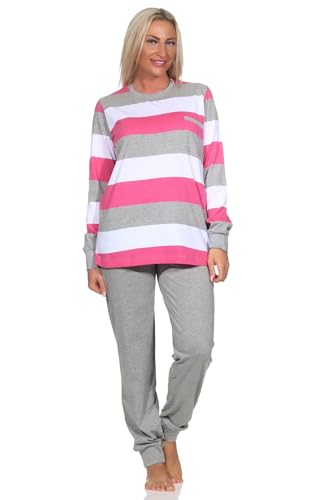 Normann Damen Schlafanzug Langarm mit Bündchen in Blockstreifenoptik - auch in Übergrössen, Farbe:pink, Größe:56-58 von Normann
