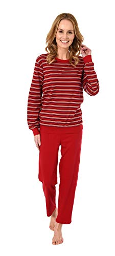 Normann Damen Pyjama Langarm mit Bündchen in Kuschel Interlock - auch in Übergrössen 281 201 96 121, Farbe:rot, Größe2:56/58 von Normann