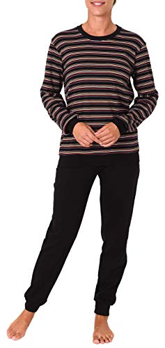 Normann Damen Pyjama Langarm mit Bündchen in Kuschel Interlock - auch in Übergrössen 281 201 96 121, Farbe:schwarz, Größe2:40/42 von Normann