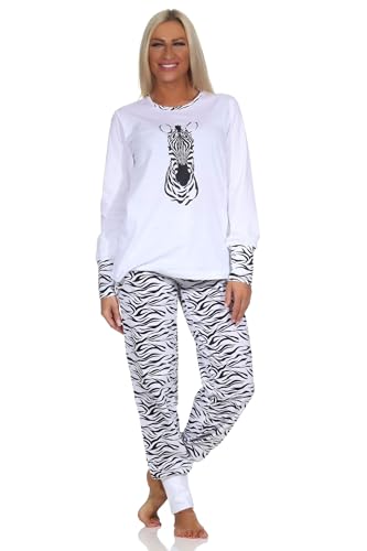 Normann Damen Pyjama Schlafanzug mit Bündchen und Tiermotiv - auch in Übergröße, Farbe:weiß, Größe:56-58 von Normann