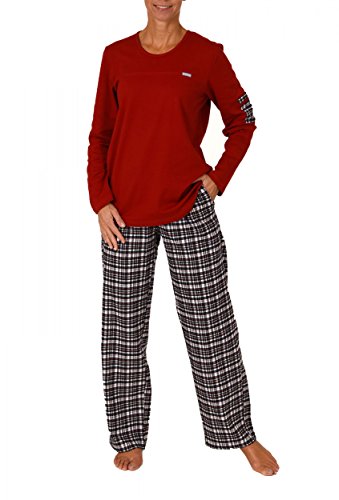 Normann Damen Pyjama lang Mix & Match - Karierte Flanellhose und Interlock Oberteil 201 96 002, Größe:48/50;Farbe:rot von Normann