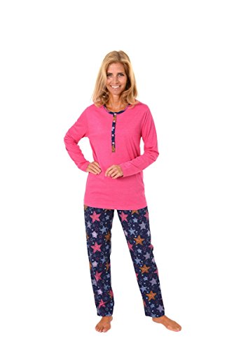 Normann Damen Pyjama mit Knopfleist, Uni Obeteil, Allover Hose, Pink, 60247, Gr. M 40/42 von Normann