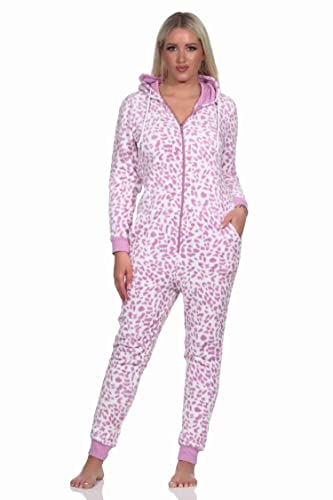 Normann Damen Schlafanzug Einteiler Jumpsuit Overall aus Coralfleece im Animal Look, Farbe:pink, Größe:48/50 von Normann