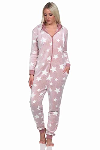 Normann Damen Schlafanzug Jumpsuit Overall in Sterneoptik aus kuschelig warmen Coralfleece, Farbe:rosa, Größe:44/46 von Normann