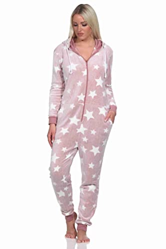 Normann Damen Schlafanzug Jumpsuit Overall in Sterneoptik aus kuschelig warmen Coralfleece, Farbe:rosa, Größe:48/50 von Normann
