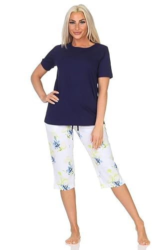 Normann Damen Schlafanzug Kurzarm Caprihose floraler Print - auch in Übergrößen, Farbe:Marine, Größe:40-42 von Normann