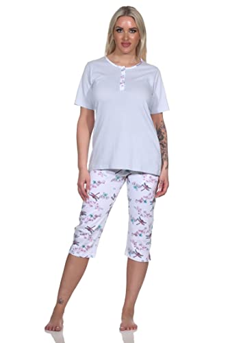 Normann Damen Schlafanzug Kurzarm Pyjama mit Capri-Pyjamahose in floralem Alloverprint, Farbe:hellblau, Größe:36-38 von Normann