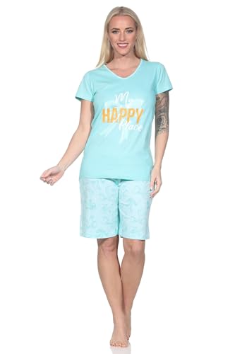 Normann Damen Schlafanzug Kurzarm Shorty Pyjama in edler Optik mit Schleifen als Motiv, Farbe:türkis, Größe:44-46 von Normann