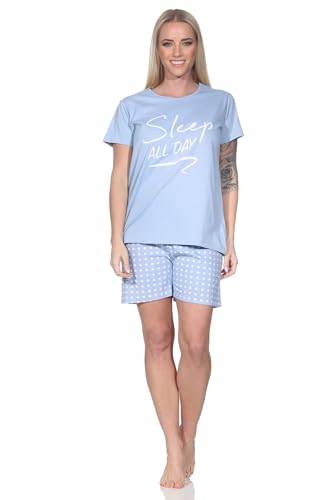 Normann Damen Schlafanzug Kurzarm Shorty Pyjama mit kurzer Pyjamahose in Punkte-Optik, Farbe:blau, Größe:44-46 von Normann
