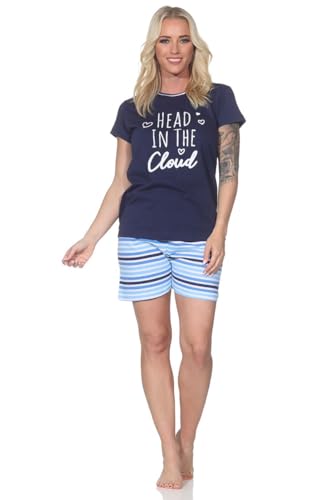 Normann Damen Schlafanzug Kurzarm Shorty Pyjama mit kurzer Pyjamahose in Streifenoptik, Farbe:Navy, Größe:40-42 von Normann