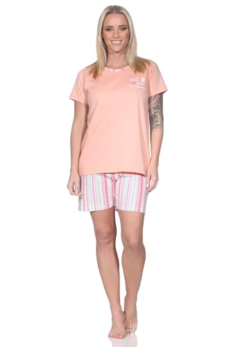 Normann Damen Schlafanzug Kurzarm Shorty Pyjama mit kurzer Pyjamahose in Streifenoptik, Farbe:apricot, Größe:48-50 von Normann