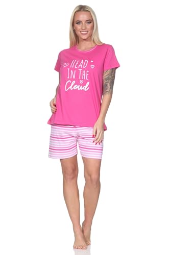 Normann Damen Schlafanzug Kurzarm Shorty Pyjama mit kurzer Pyjamahose in Streifenoptik, Farbe:pink, Größe:44-46 von Normann