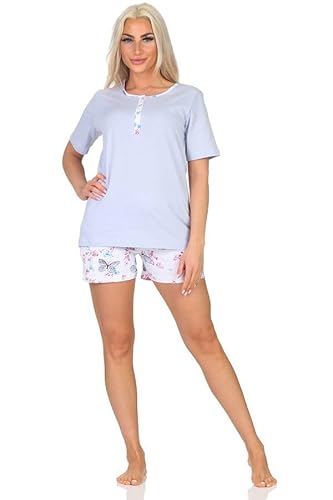 Normann Damen Kurzarm Schlafanzug Shorty mit-Pyjamahose in floralem Schmetterlings Print, Farbe:hellblau, Größe:44-46 von Normann