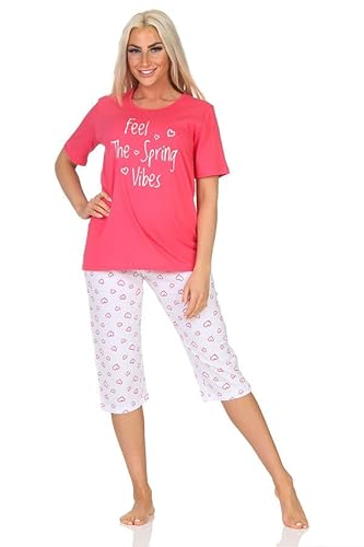 Normann Damen Schlafanzug Kurzarm Shorty mit Pyjama Capri-Hose in Herz Optik, Farbe:pink, Größe:44-46 von Normann