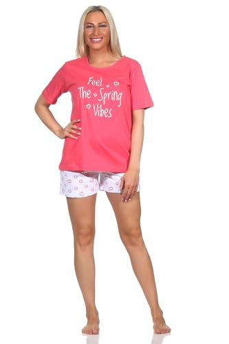 Normann Damen Schlafanzug Kurzarm Shorty mit Pyjama-Hose in Herz Optik, Farbe:pink, Größe:44-46 von Normann