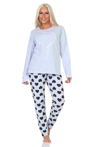 Normann Damen Schlafanzug Langarm Pyjama in Herz Tupfen Punkte Optik, Farbe:hellblau, Größe:40-42 von Normann