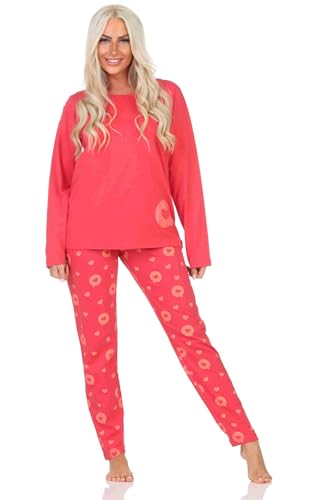 Normann Damen Schlafanzug Langarm Pyjama in Herz Tupfen Punkte Optik, Farbe:rot, Größe:48-50 von Normann