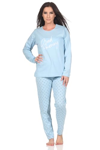 Normann Damen Schlafanzug Langarm Pyjama in Tupfen Punkte Optik, Farbe:hellblau, Größe:36-38 von Normann