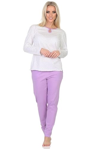 Normann Damen Schlafanzug Langarm Pyjama in Tupfen Punkte Optik - auch in Übergrößen, Farbe:Flieder, Größe:40-42 von Normann