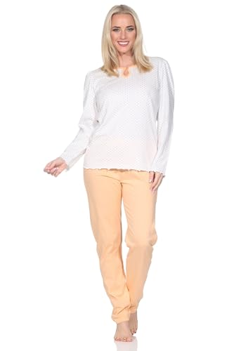 Normann Damen Schlafanzug Langarm Pyjama in Tupfen Punkte Optik - auch in Übergrößen, Farbe:apricot, Größe:56-58 von Normann
