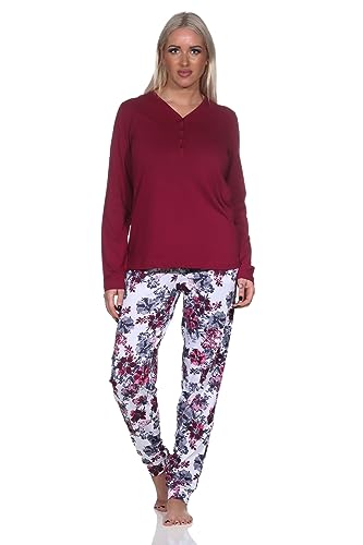 Normann Damen Schlafanzug Langarm Pyjama in floralem Design auch in Übergrössen, Farbe:Beere, Größe:56-58 von Normann