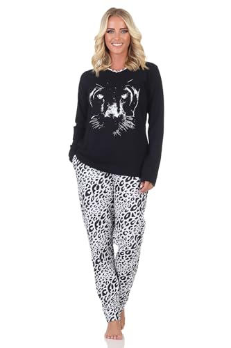 Normann Damen Schlafanzug Langarm Pyjama mit Animal Print Motiv - auch in Übergröße, Farbe:dunkelgrau, Größe:56-58 von Normann