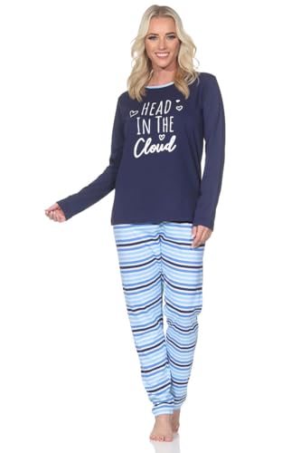 Normann Damen Schlafanzug Langarm Pyjama mit Pyjamahose in Streifenoptik, Farbe:Navy, Größe:48-50 von Normann