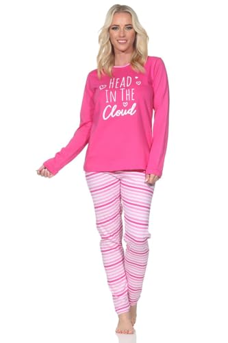 Normann Damen Schlafanzug Langarm Pyjama mit Pyjamahose in Streifenoptik, Farbe:pink, Größe:48-50 von Normann