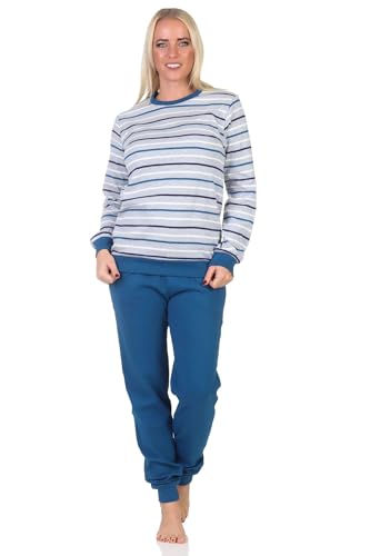 Normann Damen Schlafanzug Langarm in Kuschel Interlock Qualität -Streifen Optik, Farbe:türkis, Größe:44-46 von Normann