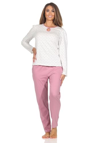 Normann Damen Schlafanzug Langarm Pyjama in Tupfen Punkte Optik - auch in Übergrößen, Farbe:Altrose, Größe:52-54 von Normann