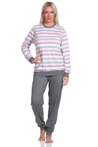 Normann Damen Schlafanzug Langarm mit Bündchen Pyjama in Blockstreifenoptik, Farbe:rot, Größe:56/58 von Normann