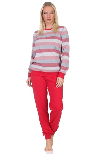 Normann Damen Schlafanzug Langarm mit Bündchen Pyjama in Blockstreifenoptik - auch in Übergrössen, Farbe:rosa, Größe:52-54 von Normann