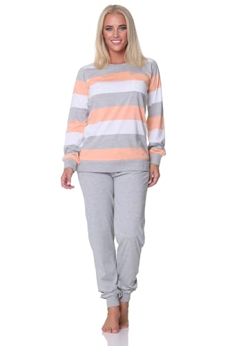Normann Damen Schlafanzug Langarm mit Bündchen in Blockstreifenoptik - auch in Übergrössen, Farbe:apricot, Größe:36-38 von Normann
