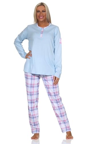 Normann Damen Schlafanzug Langarm mit Karierter Jersey Hose - auch in Übergröße, Farbe:hellblau, Größe:36-38 Normann Damen Schlafanzug Langarm mit Karierter Jersey Hose - auch in Übergröße, Farbe:hellblau, Größe:36-38 von Normann
