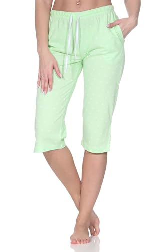 Normann Damen Schlafanzug Pyjama Capri-Hose 3/4-lang - Mix & Match - perfekt zu kombinieren, Farbe:Punkte_grün, Größe:44-46 von Normann